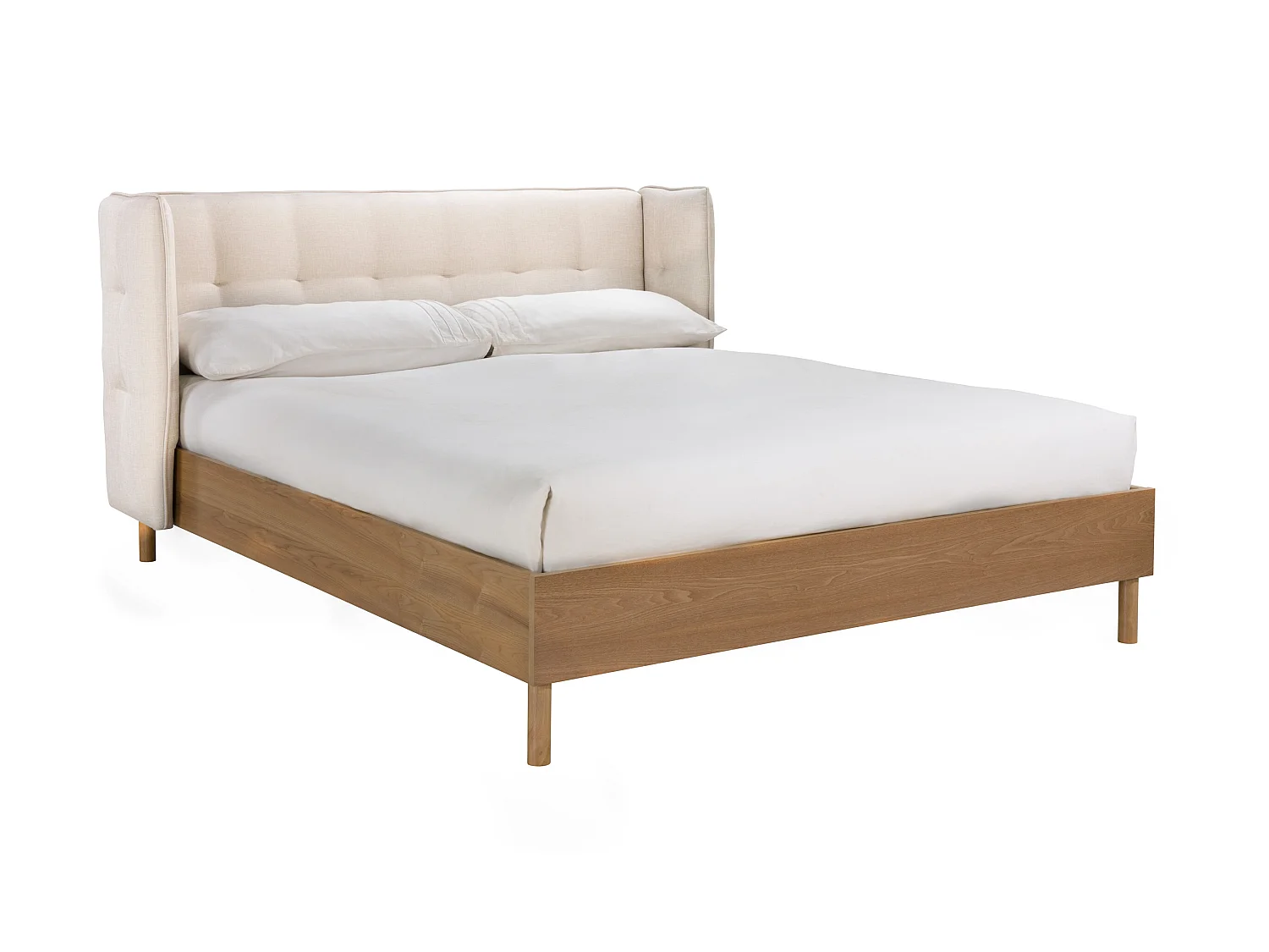 Lit double Loco 140x190 cm en tissu gris/beige