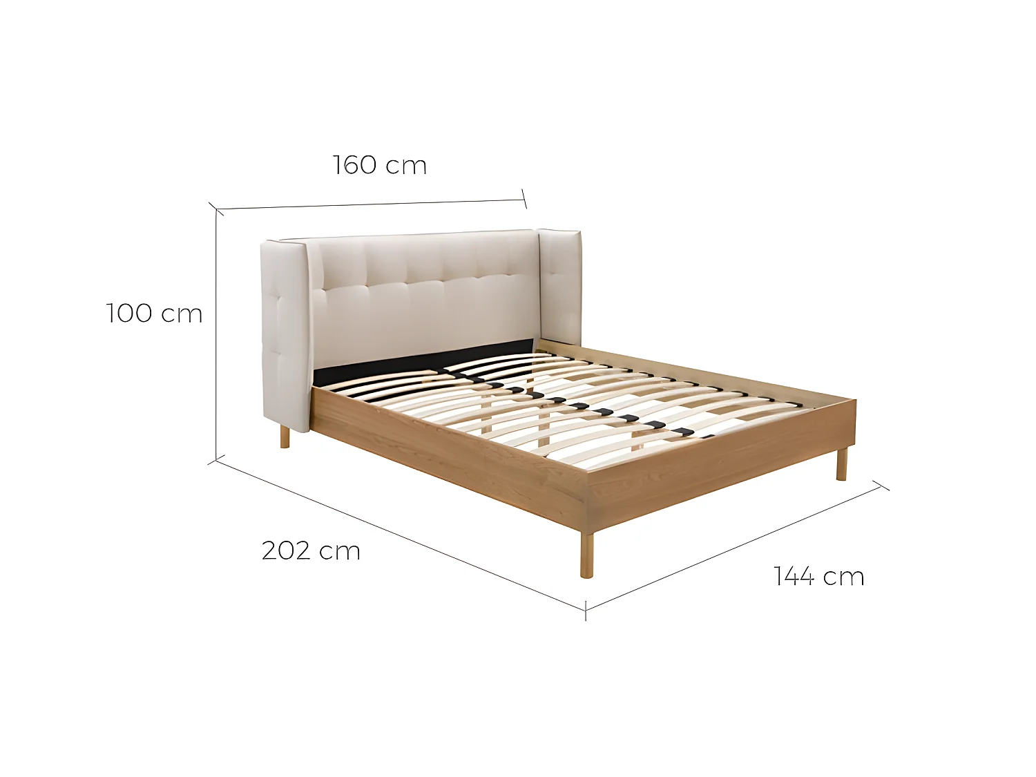 Lit double Loco 140x190 cm en tissu gris/beige
