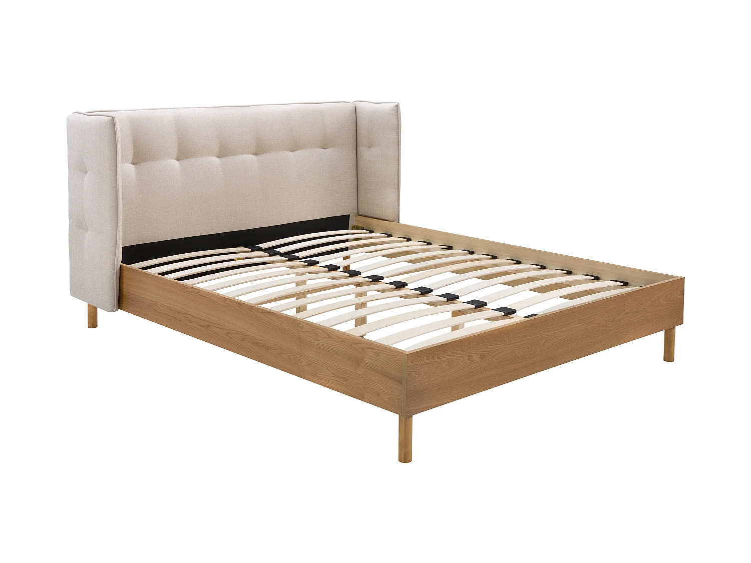 Lit double Loco 140x190 cm en tissu gris/beige