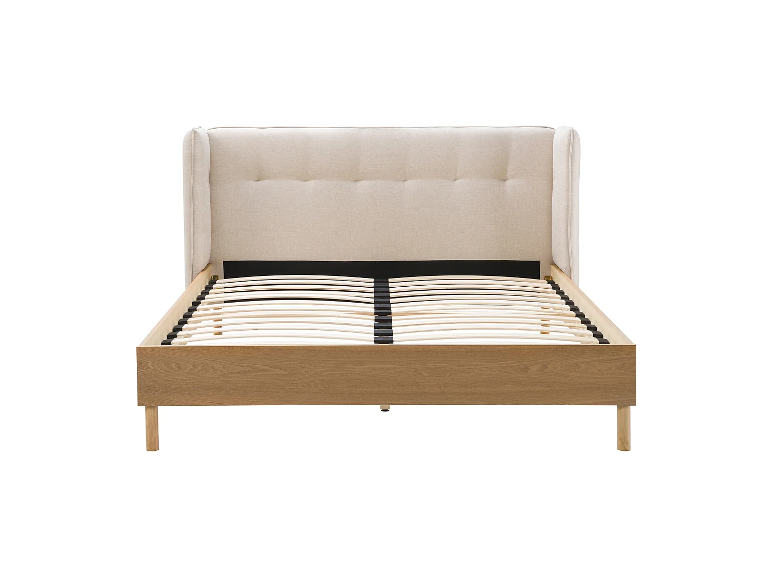 Lit double Loco 140x190 cm en tissu gris/beige