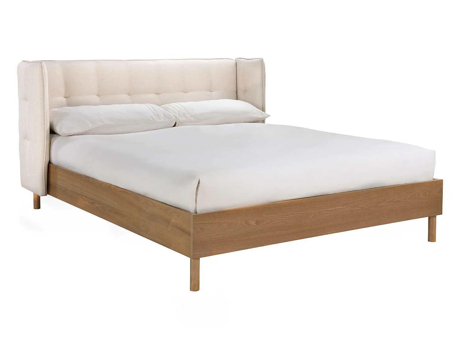 Lit double Loco 140x190 cm en tissu gris/beige