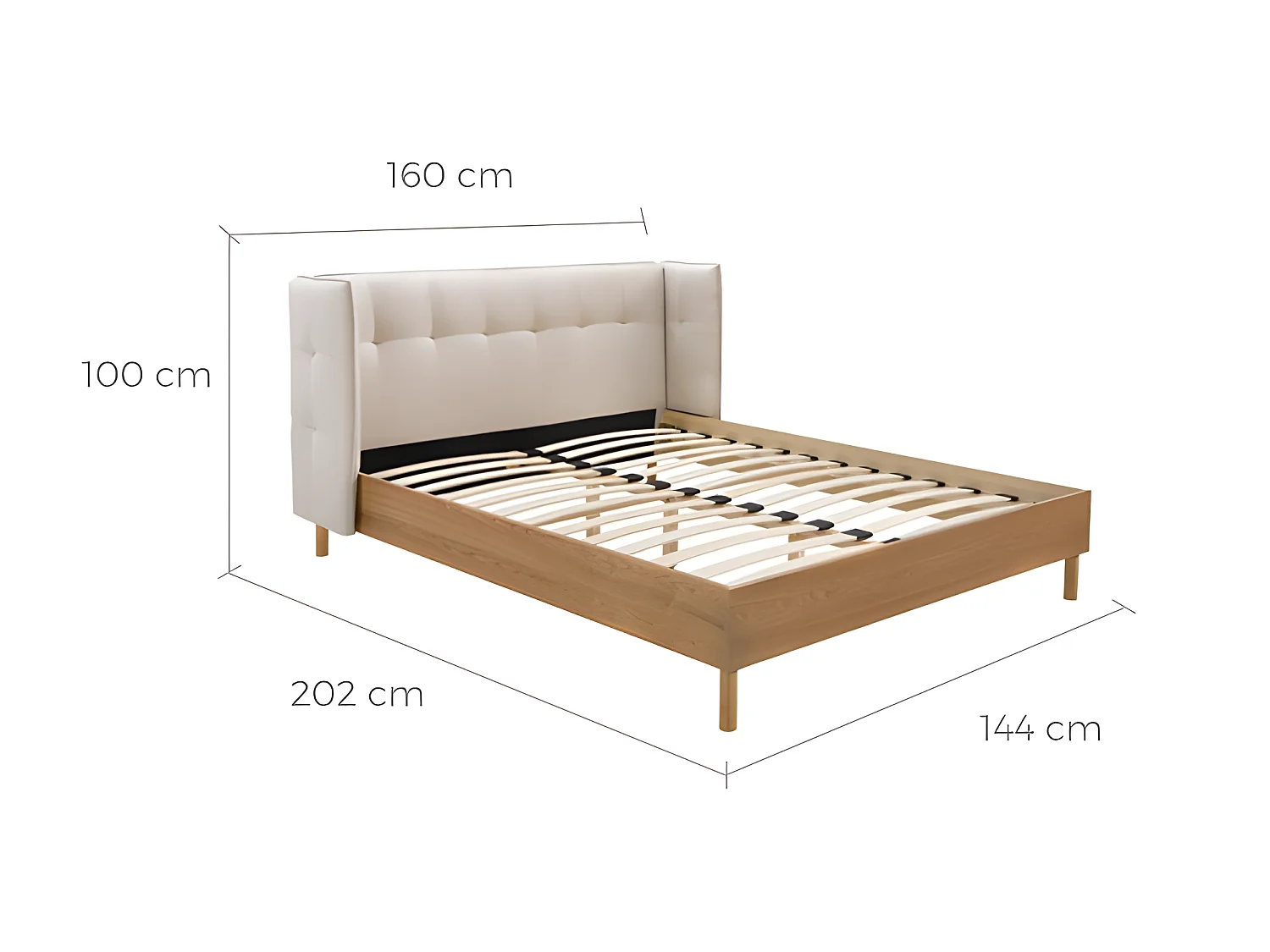 Lit double Loco 140x190 cm en tissu gris/beige