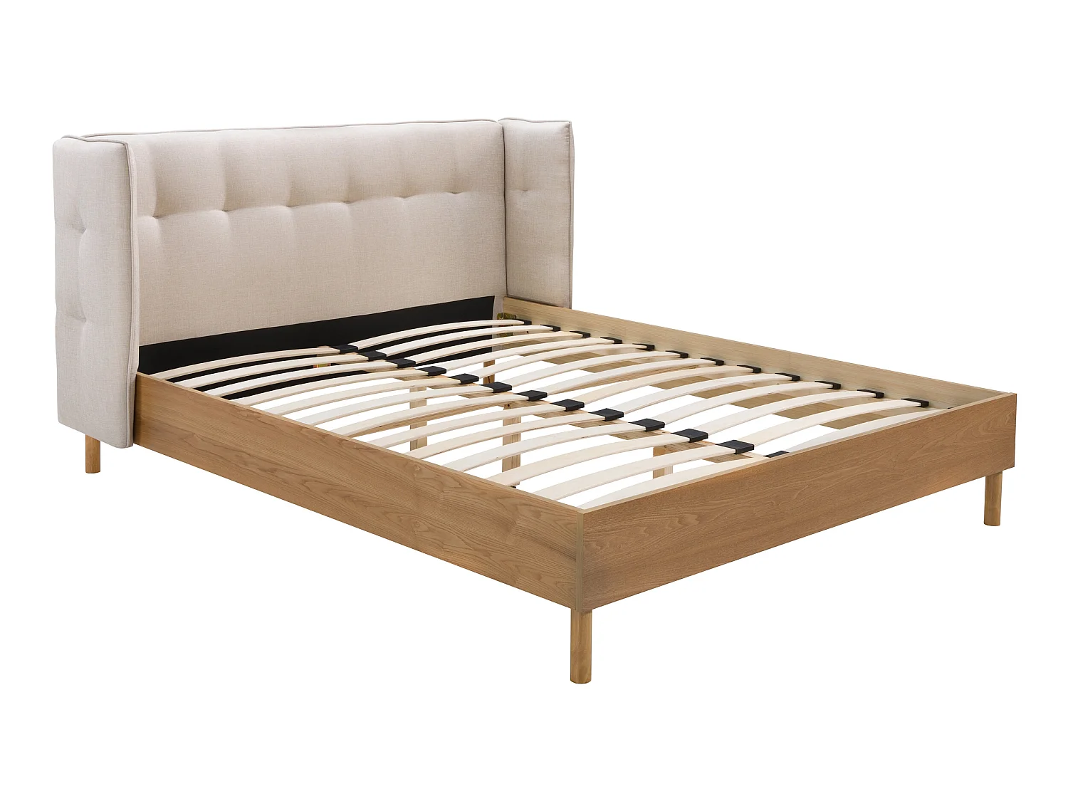 Lit double Loco 140x190 cm en tissu gris/beige