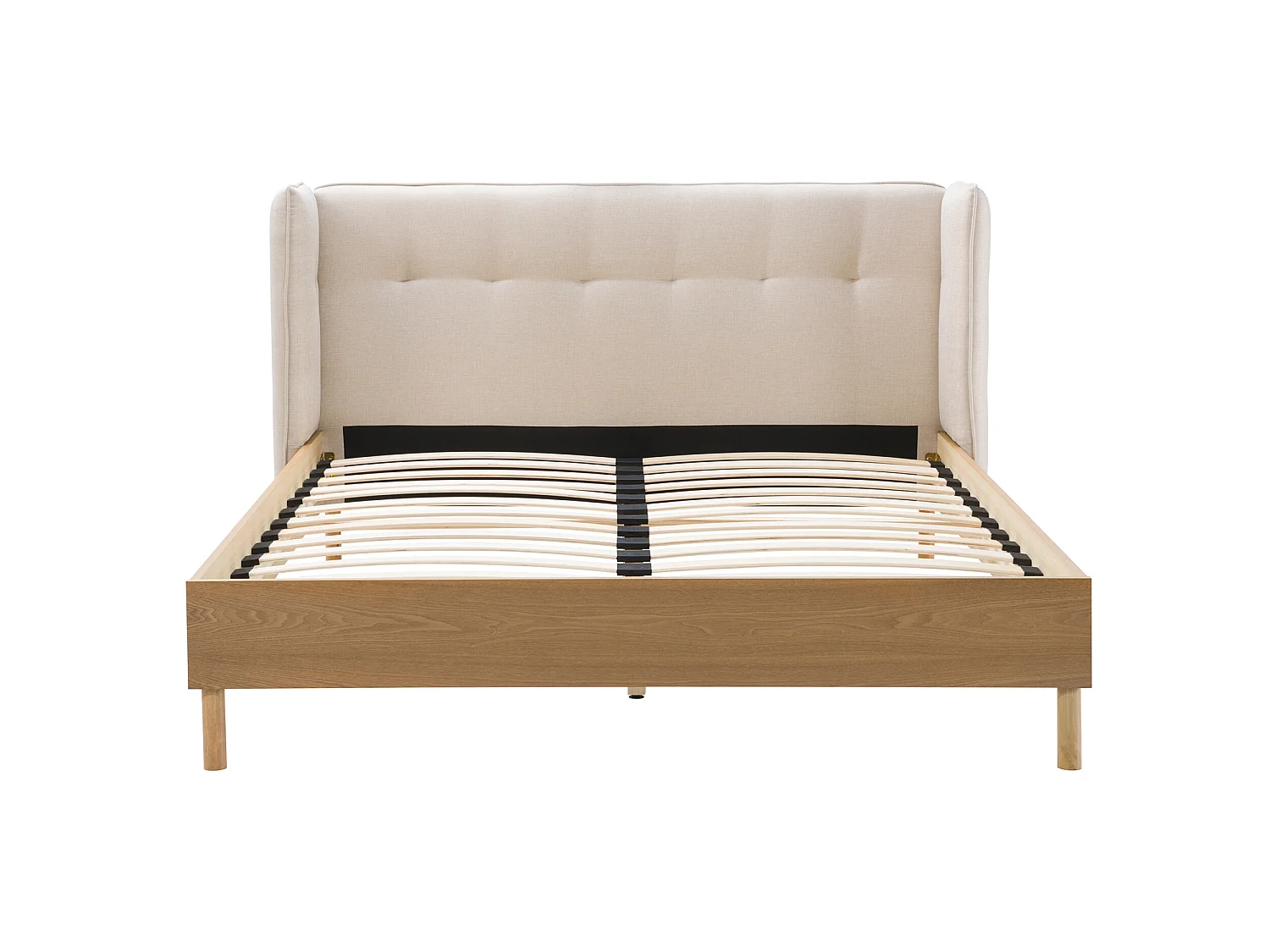 Lit double Loco 140x190 cm en tissu gris/beige