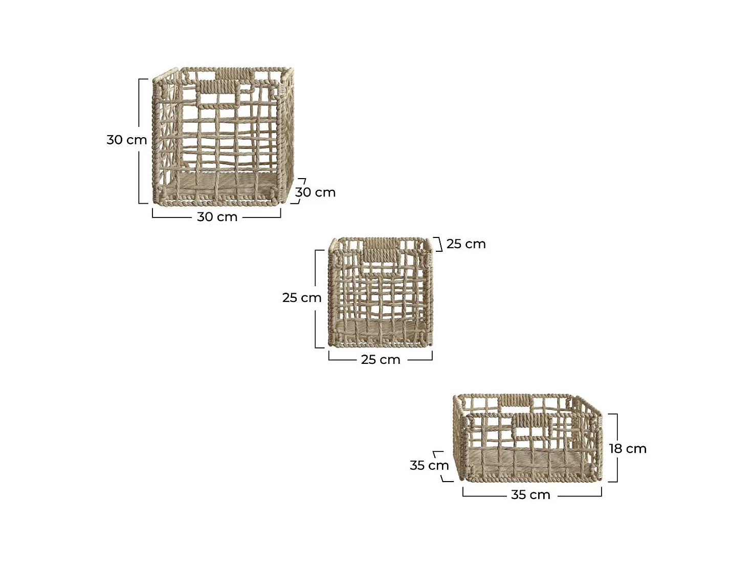 Lote de 3 cestas de fibra natural - Janice
