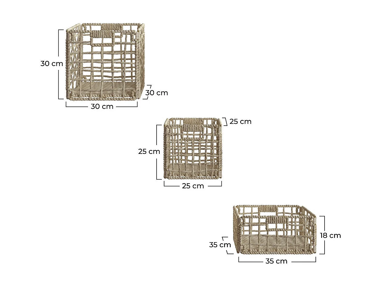 Set di 3 cestini in fibra naturale - Janice