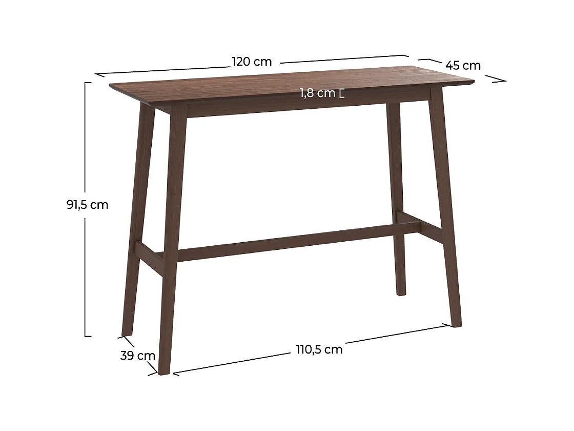 Table de bar rectangulaire 4 personnes en bois foncé 120 cm - Buvette