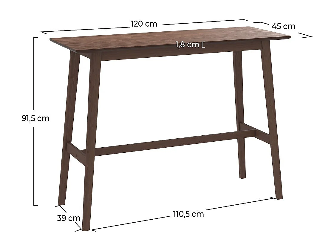 Table de bar rectangulaire 4 personnes en bois foncé 120 cm - Buvette