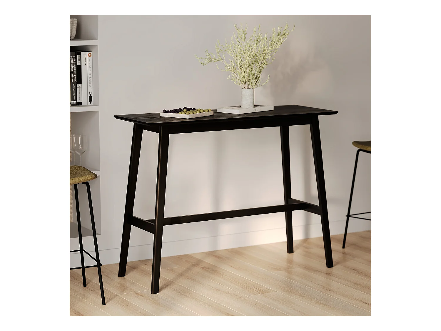 Table de bar rectangulaire 4 personnes en bois noir 120 cm - Buvette