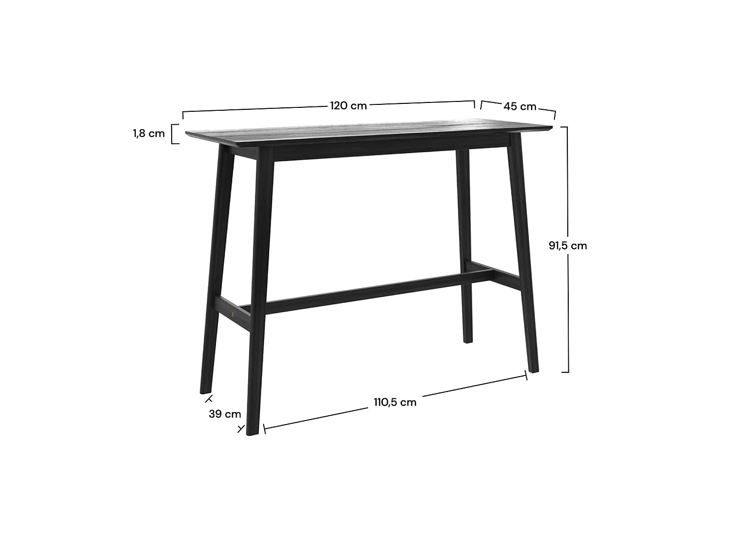 Mesa de bar rectangular para 4 personas en madera negra 120 cm - Buvette