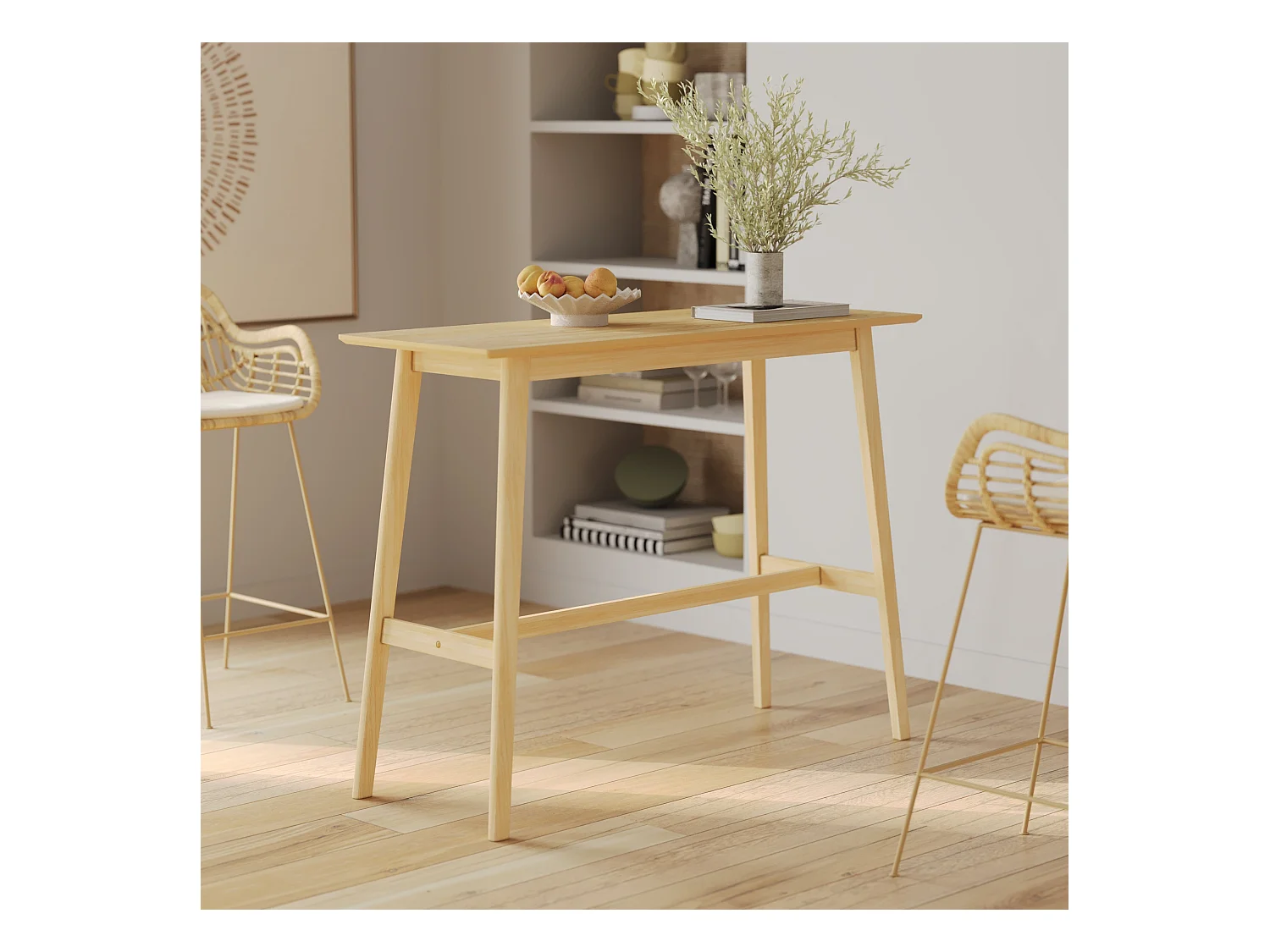 Table de bar rectangulaire 4 personnes en bois clair naturel 120 cm - Buvette