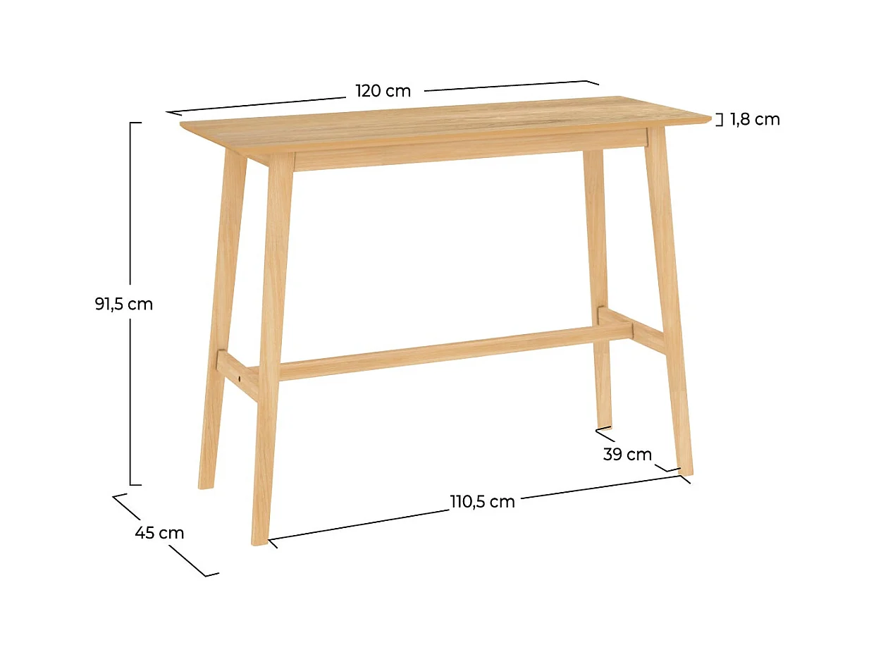 Table de bar rectangulaire 4 personnes en bois clair naturel 120 cm - Buvette
