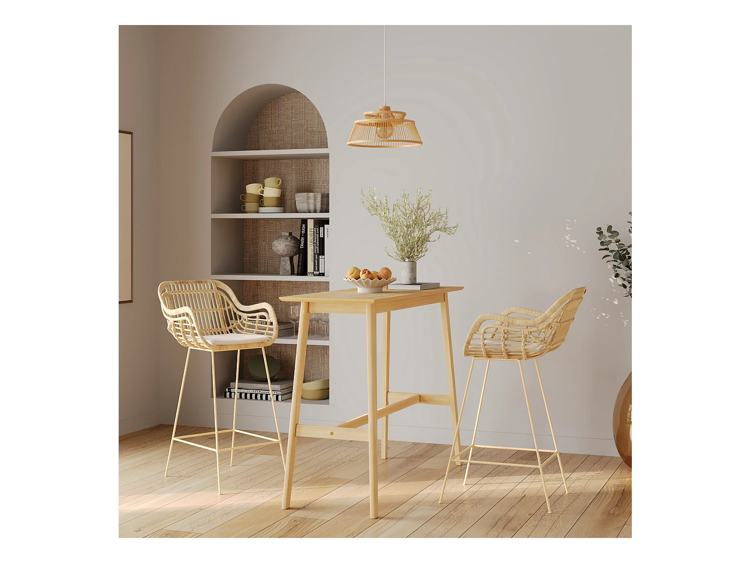 Table de bar rectangulaire 4 personnes en bois clair naturel 120 cm - Buvette