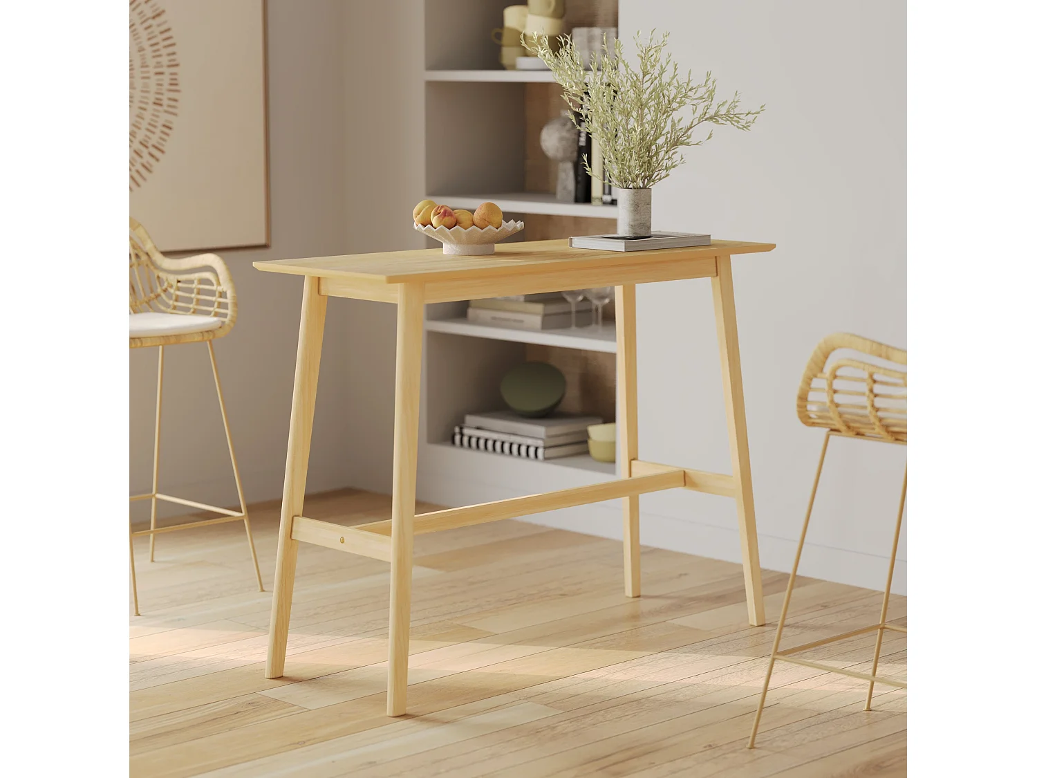Table de bar rectangulaire 4 personnes en bois clair naturel 120 cm - Buvette