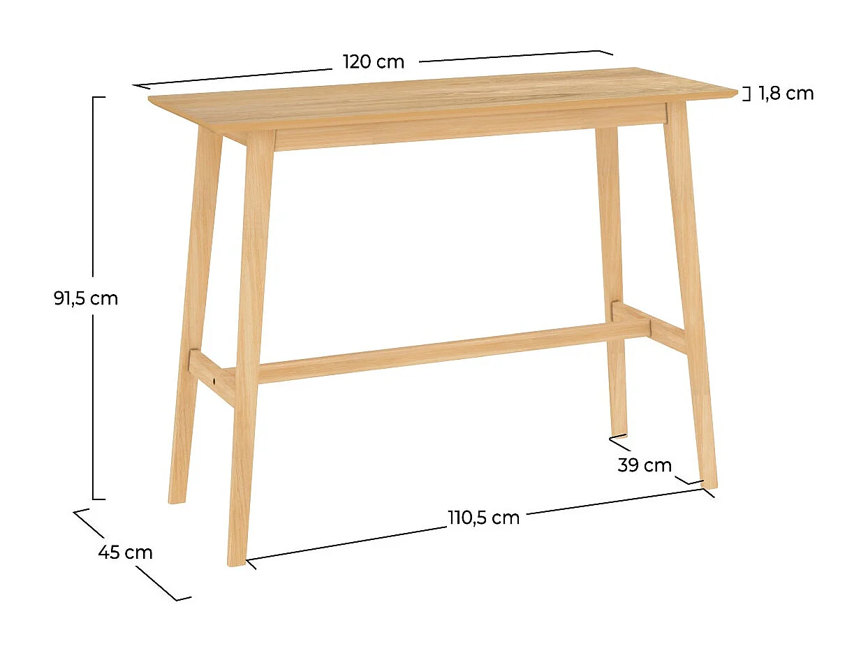 Table de bar rectangulaire 4 personnes en bois clair naturel 120 cm - Buvette
