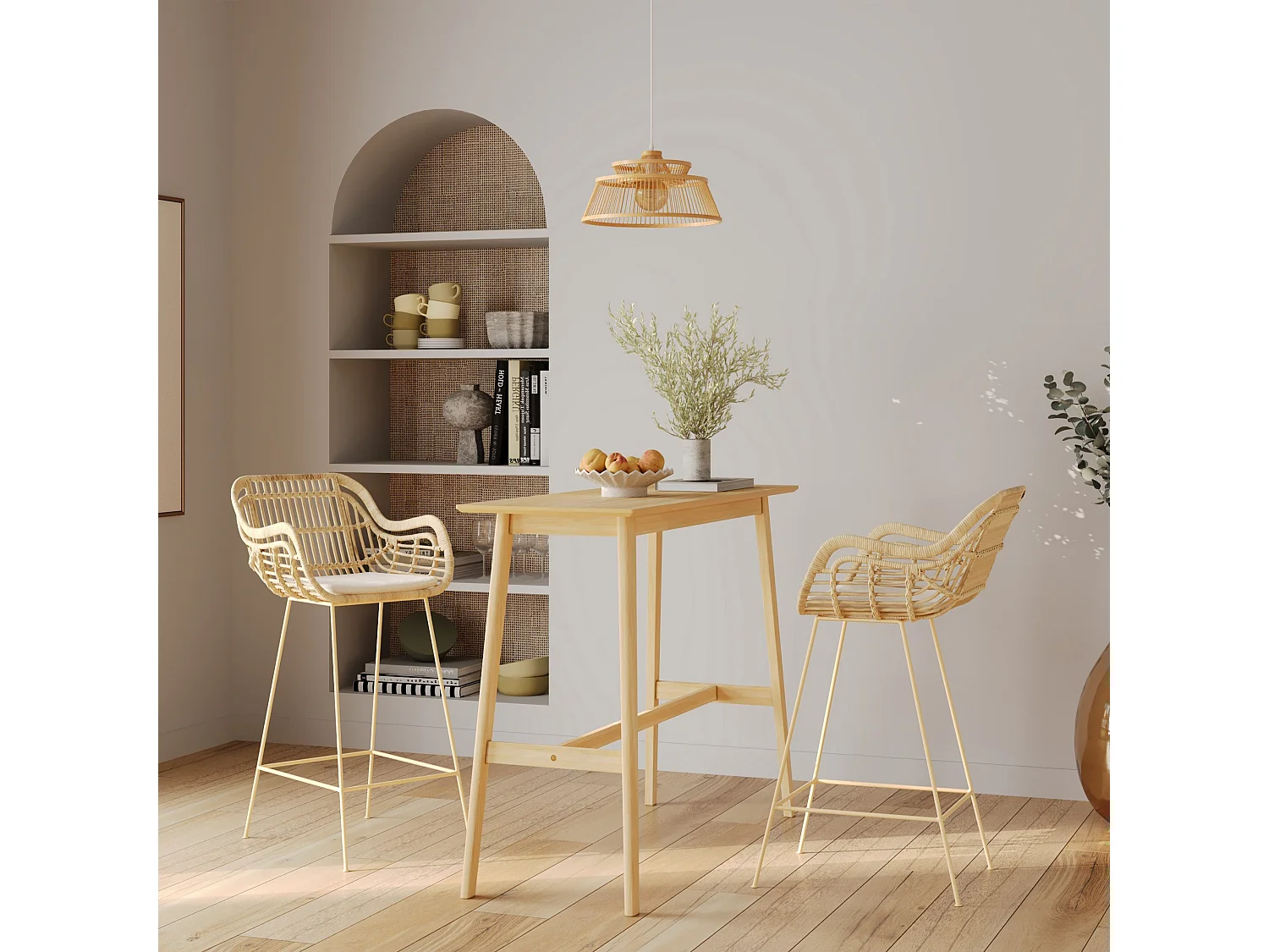 Table de bar rectangulaire 4 personnes en bois clair naturel 120 cm - Buvette