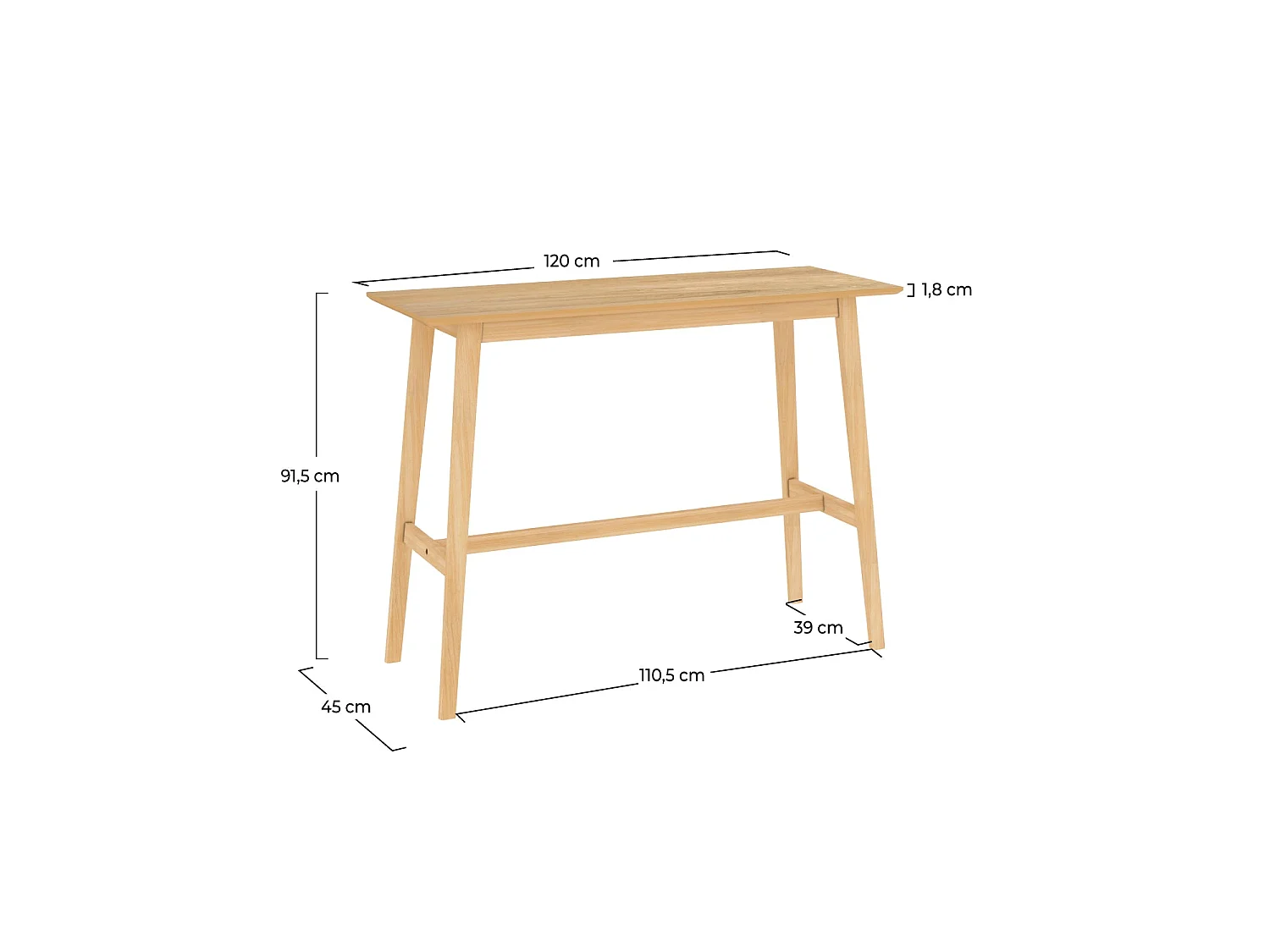 Table de bar rectangulaire 4 personnes en bois clair naturel 120 cm - Buvette
