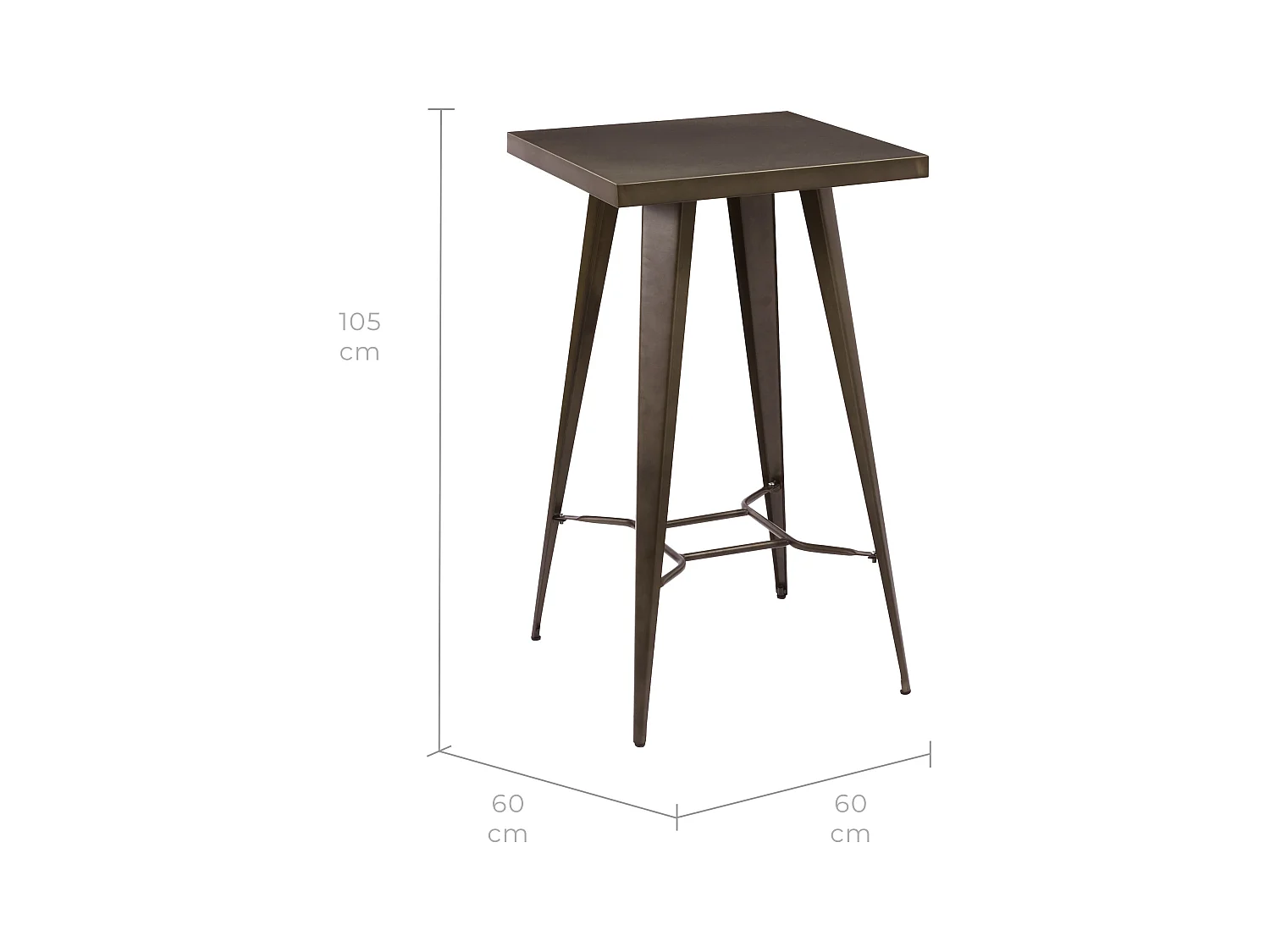 Table de bar carrée 2 personnes en métal gris métallisé 60 cm - Indus