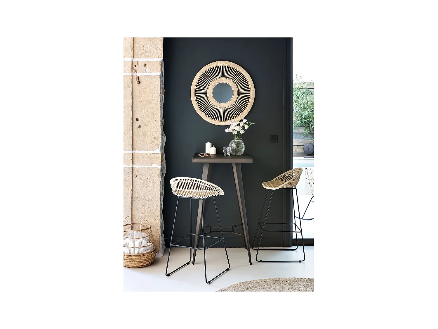 Table de bar carrée 2 personnes en métal gris métallisé 60 cm - Indus