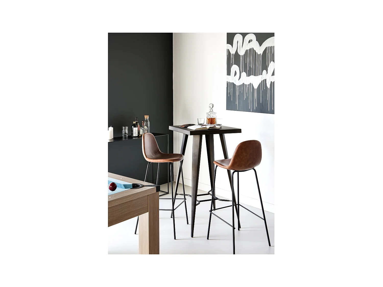 Table de bar carrée 2 personnes en métal gris métallisé 60 cm - Indus