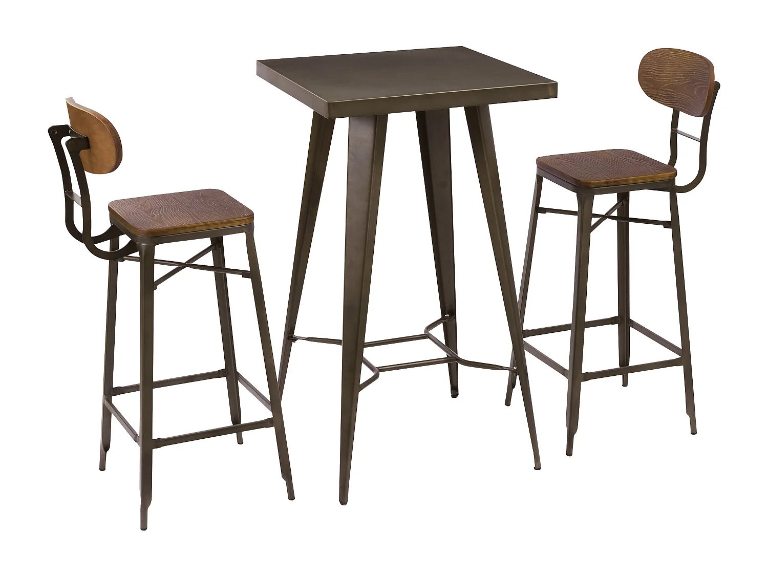 Table de bar carrée 2 personnes en métal gris métallisé 60 cm - Indus