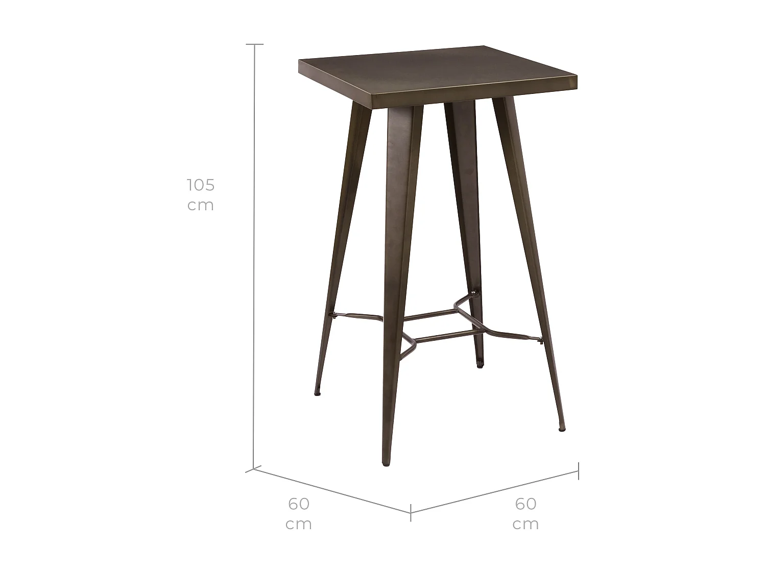 Table de bar carrée 2 personnes en métal gris métallisé 60 cm - Indus