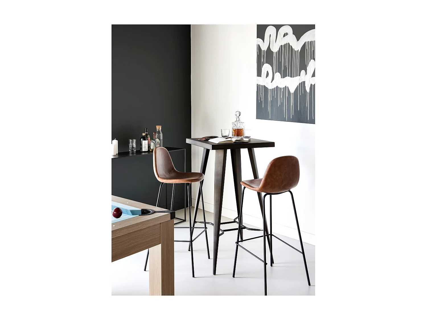 Table de bar carrée 2 personnes en métal gris métallisé 60 cm - Indus