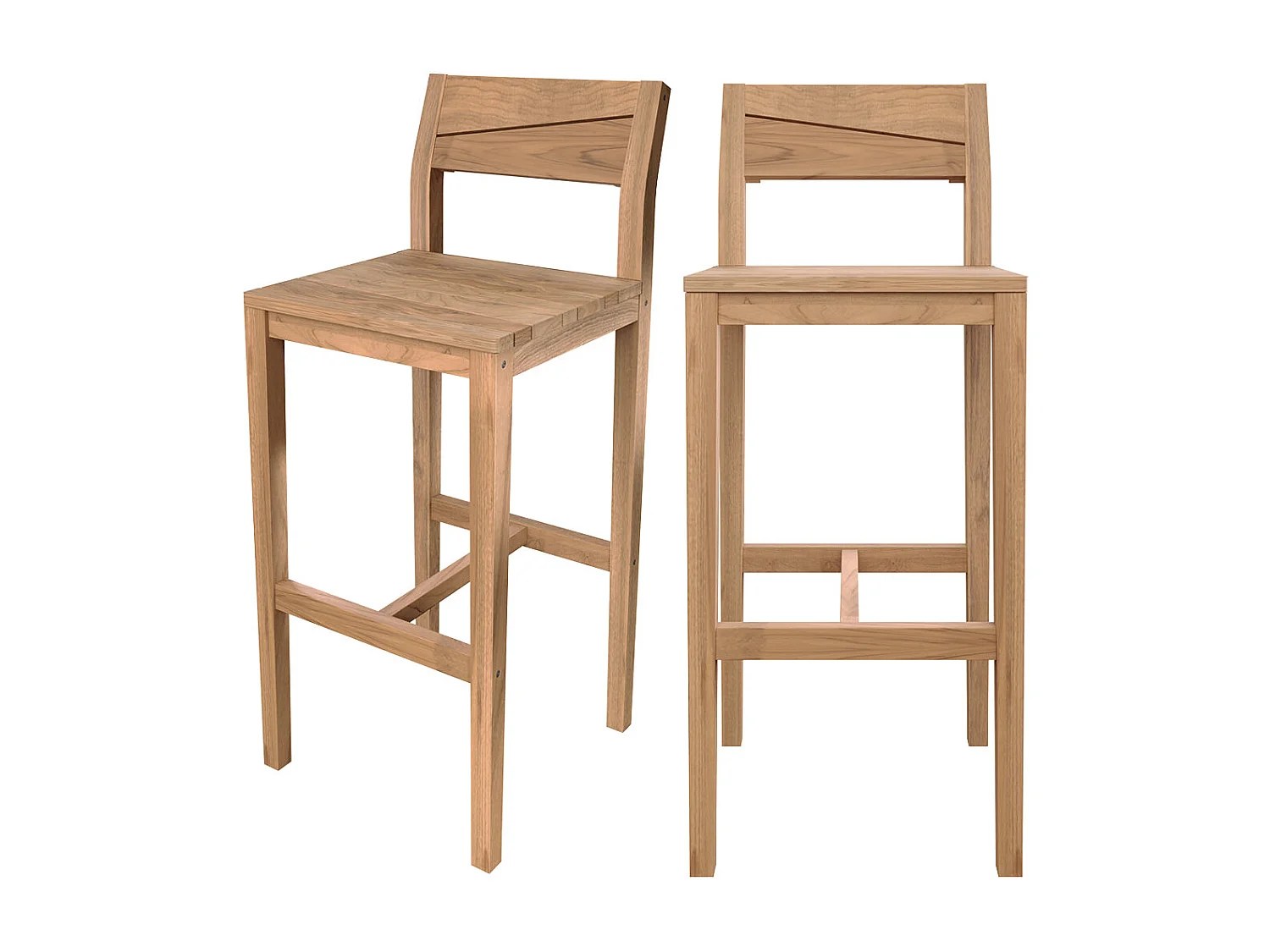 Lot de 2 chaises de bar extérieur 74 cm en bois de teck massif - Tunga