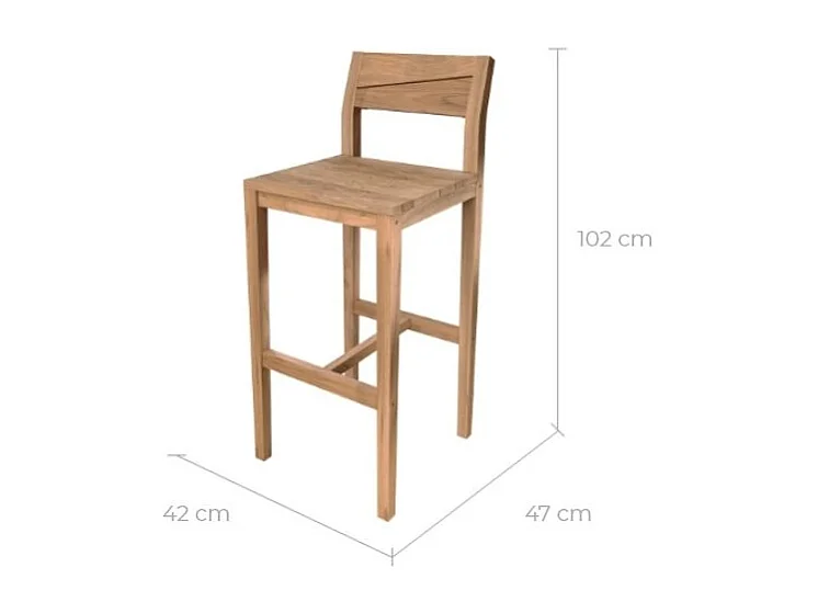 Lot de 2 chaises de bar extérieur 74 cm en bois de teck massif - Tunga