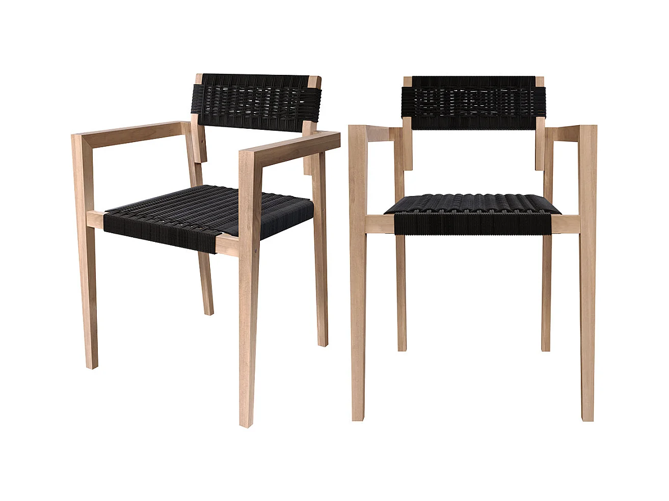 Set de 2 sillas de jardín apilables en teca y cuerda trenzada - Kapua