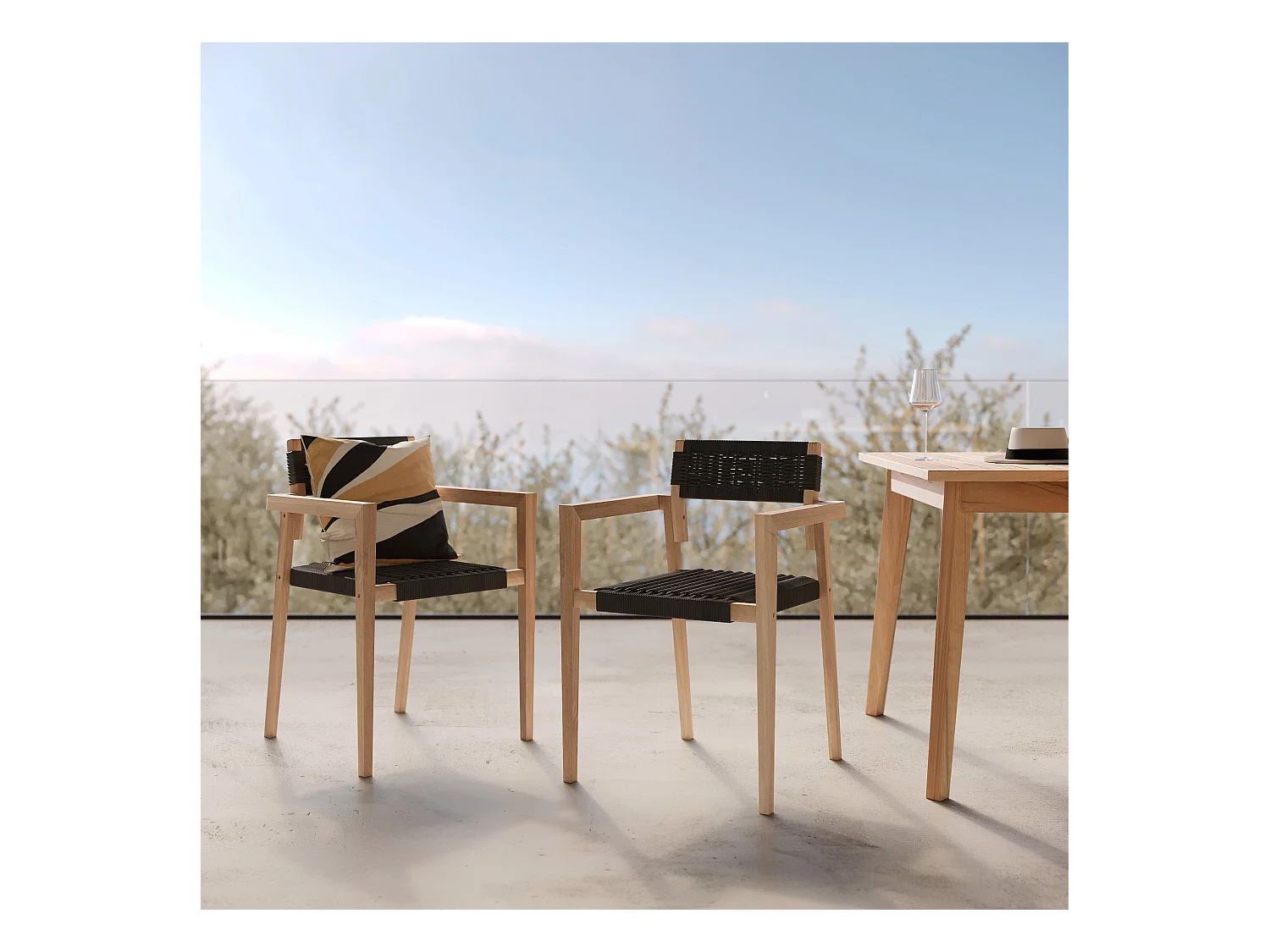 Set de 2 sillas de jardín apilables en teca y cuerda trenzada - Kapua