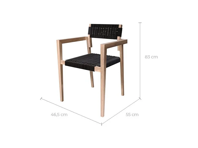 Set de 2 sillas de jardín apilables en teca y cuerda trenzada - Kapua
