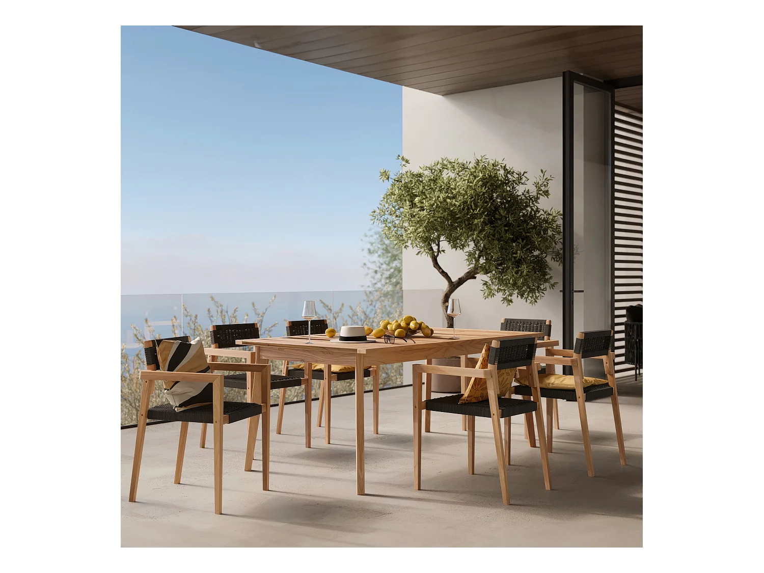 Set de 2 sillas de jardín apilables en teca y cuerda trenzada - Kapua