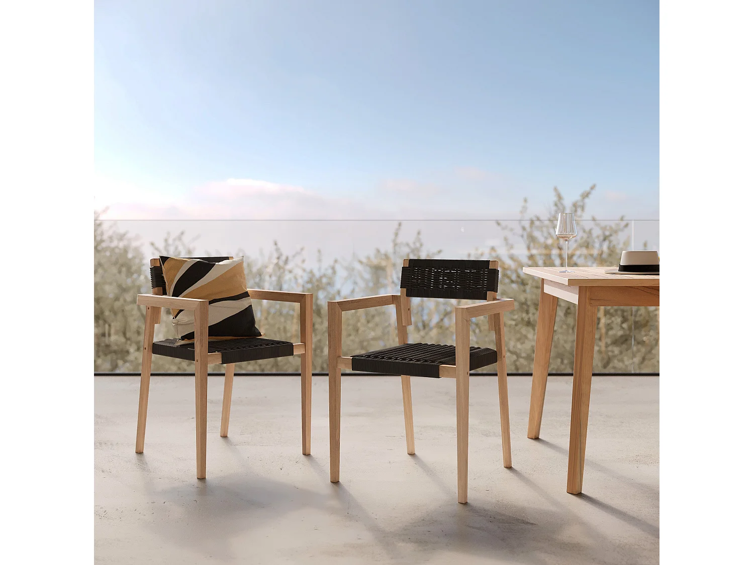 Set di 2 sedie da giardino impilabili in teak e corda intrecciata - Kapua