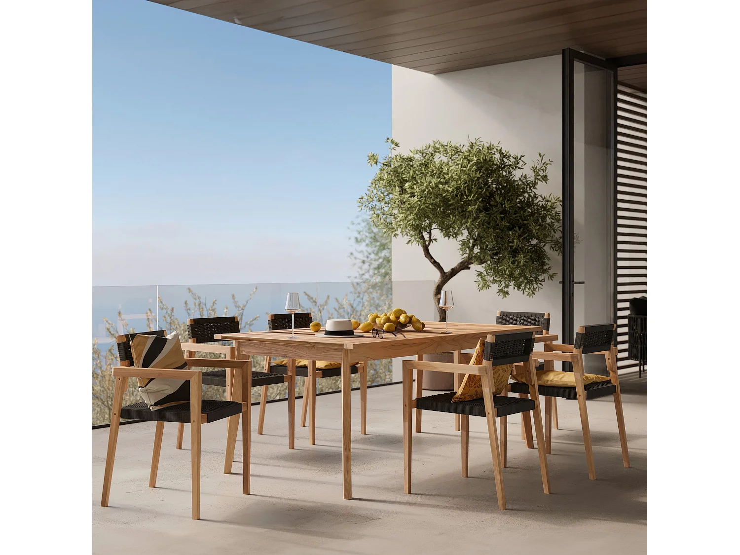 Set di 2 sedie da giardino impilabili in teak e corda intrecciata - Kapua