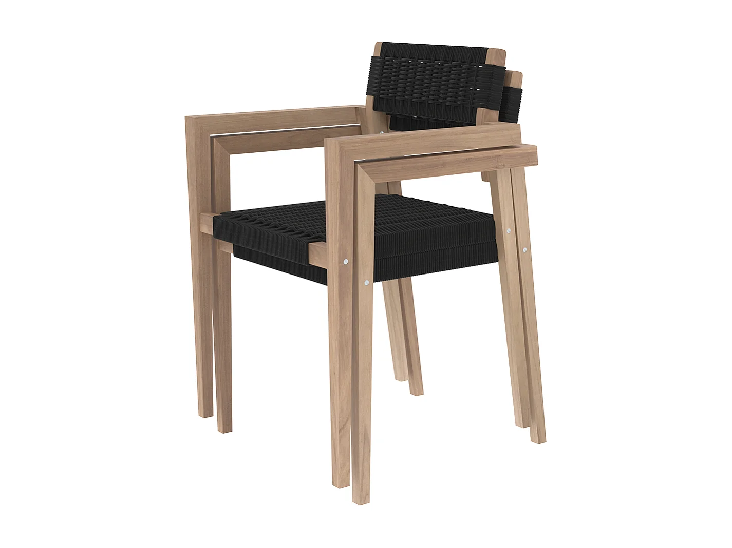 Set di 2 sedie da giardino impilabili in teak e corda intrecciata - Kapua