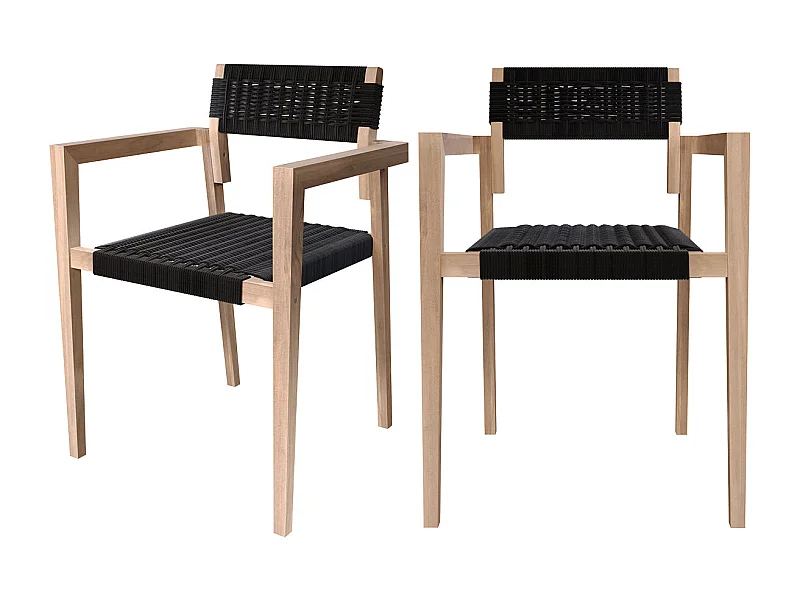 Lot de 2 chaises de jardin empilables en teck et corde tressée - Kapua