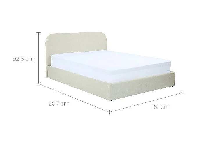 Lit double avec coffre 140x190 cm en tissu gris/beige - Tilly