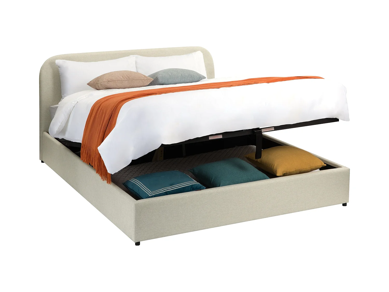 Lit double avec coffre 140x190 cm en tissu gris/beige - Tilly