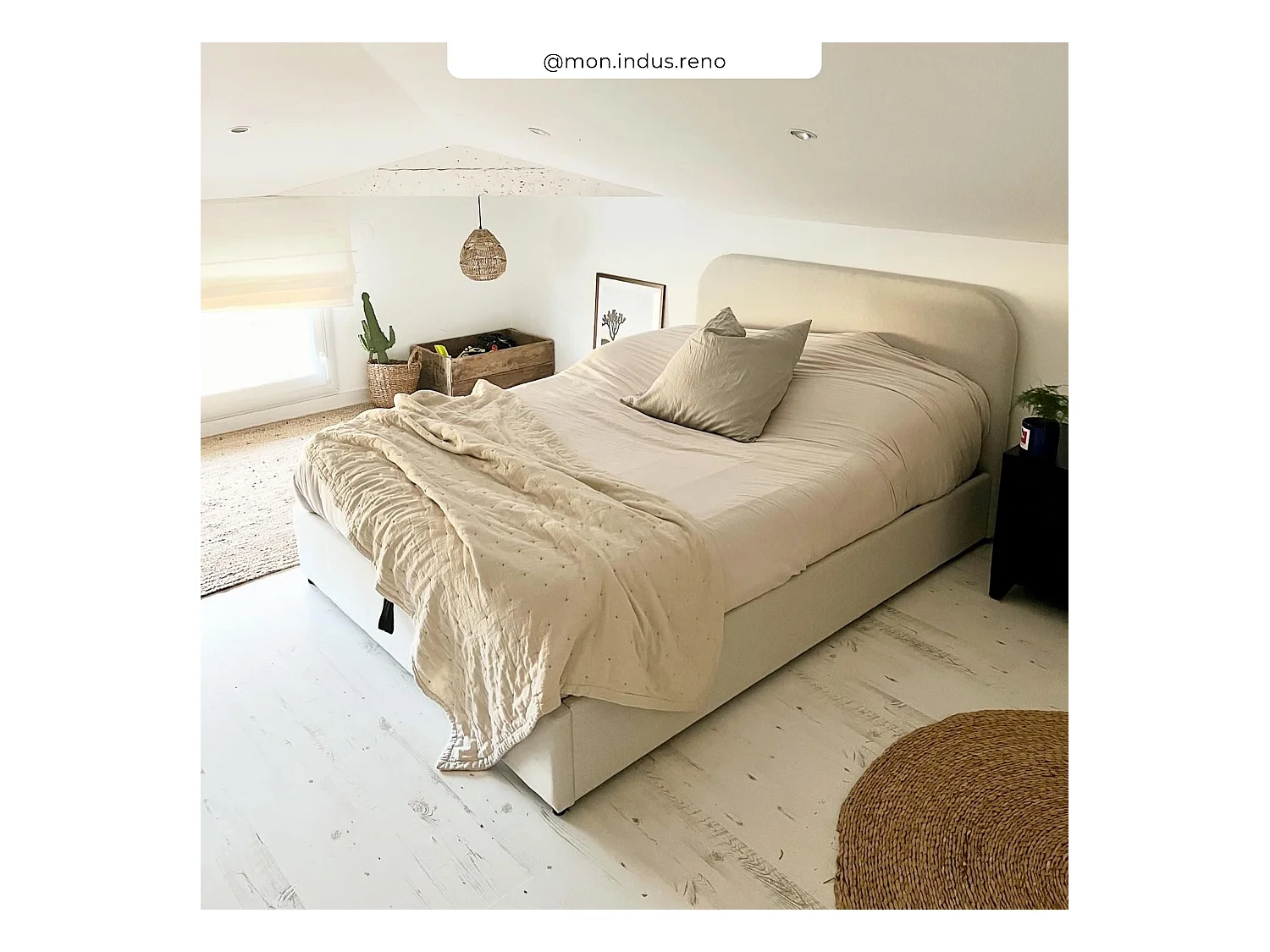 Lit double avec coffre 140x190 cm en tissu gris/beige - Tilly