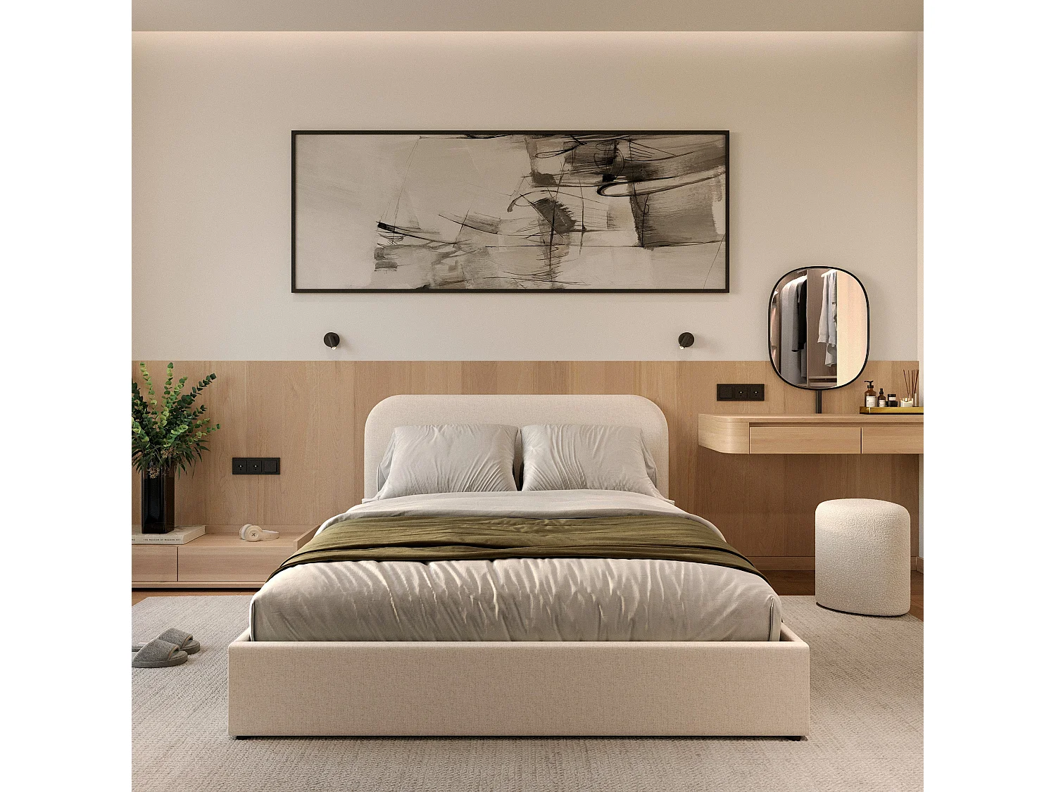 Letto matrimoniale con contenitore 140x190 cm in tessuto grigio/beige - Tilly