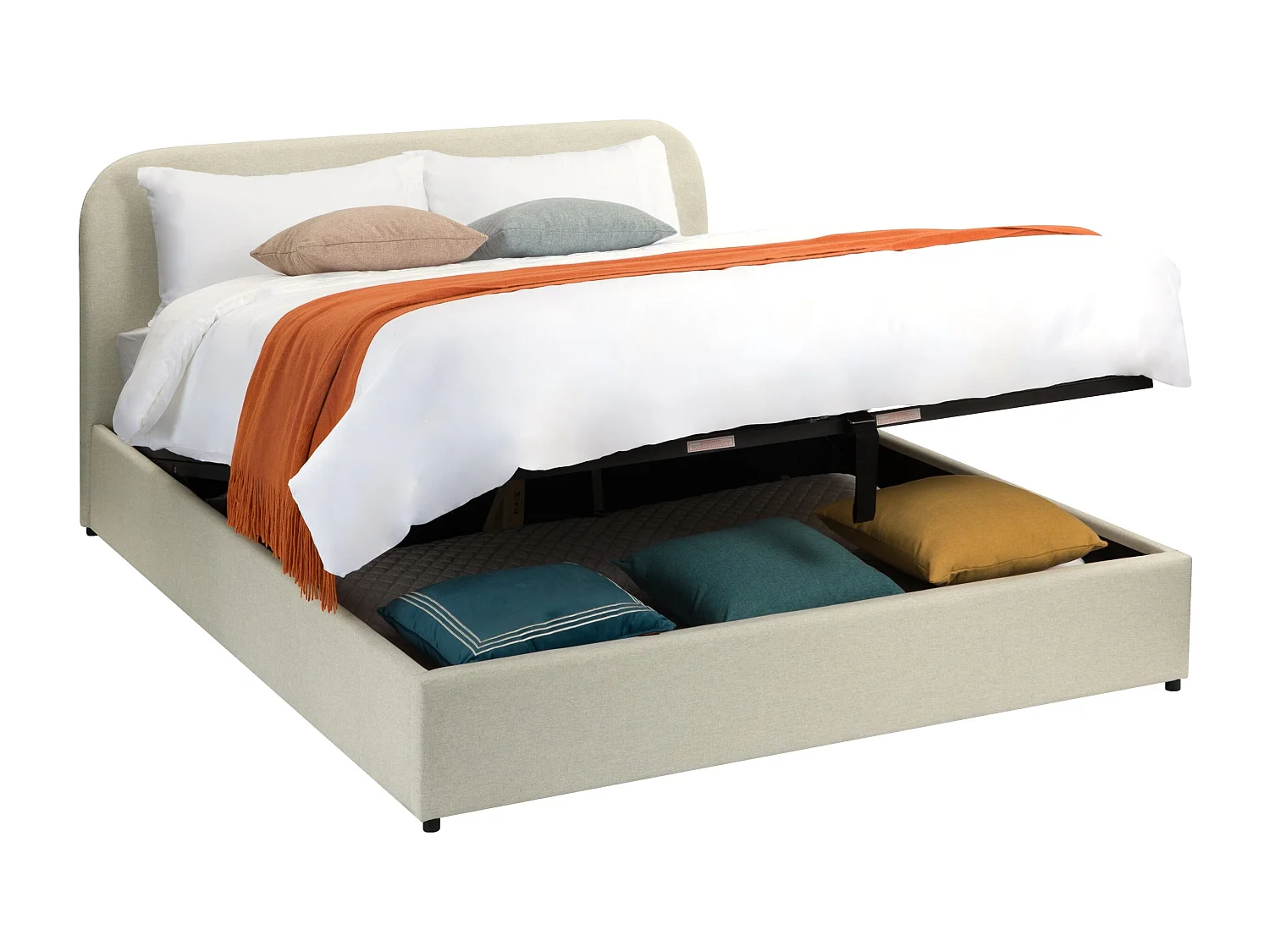 Letto matrimoniale con contenitore 140x190 cm in tessuto grigio/beige - Tilly