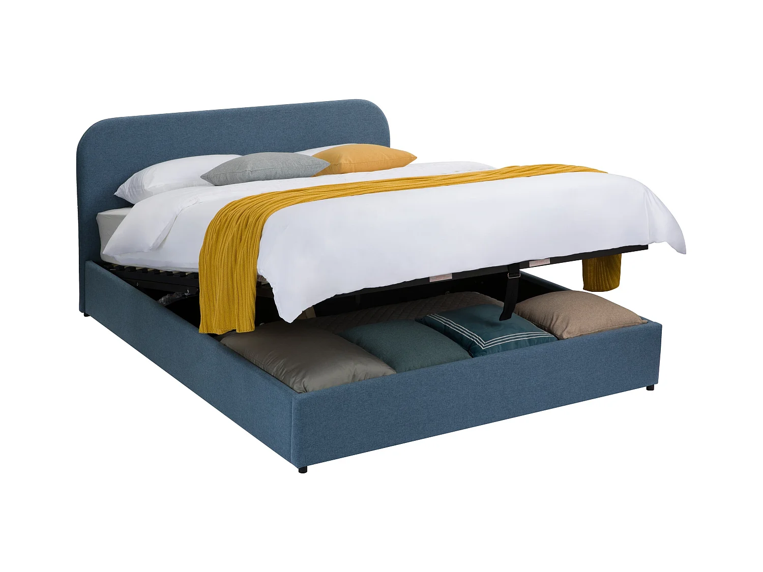 Lit double avec coffre 160x200 cm en tissu bleu - Tilly