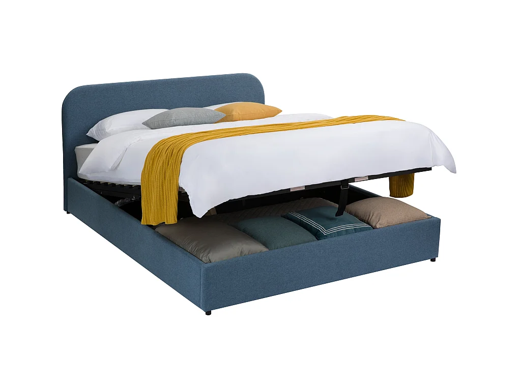 Lit double avec coffre 160x200 cm en tissu bleu - Tilly