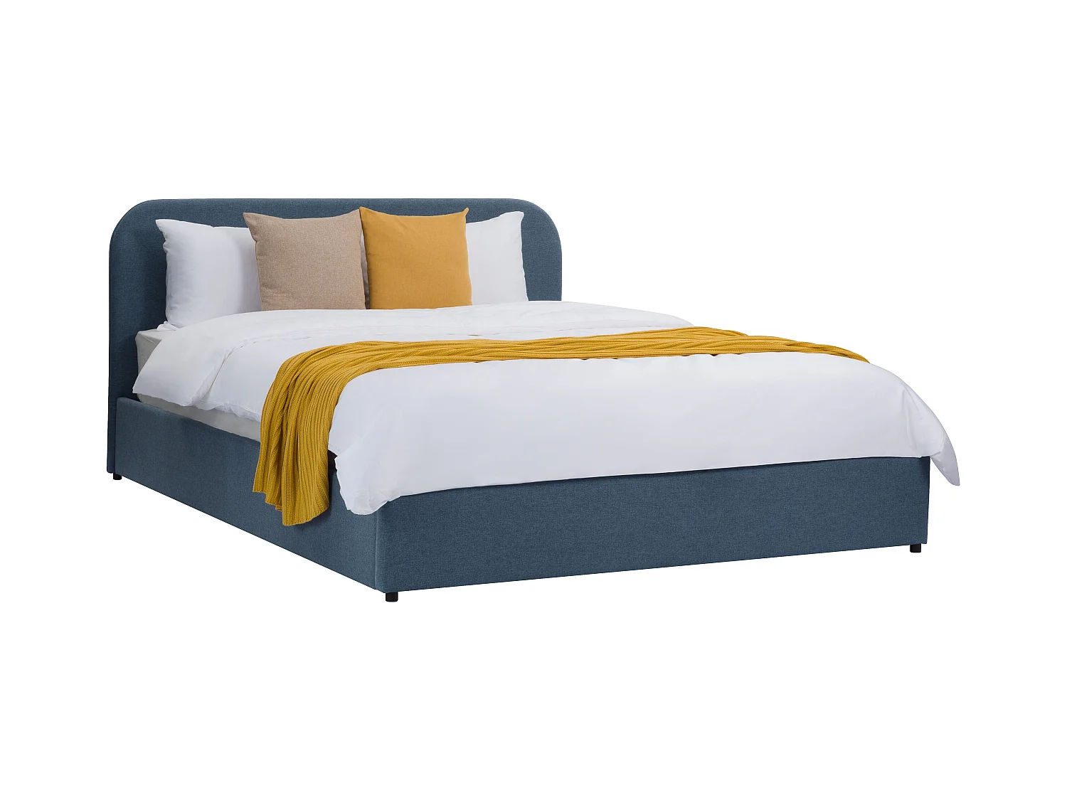 Lit double avec coffre 160x200 cm en tissu bleu - Tilly