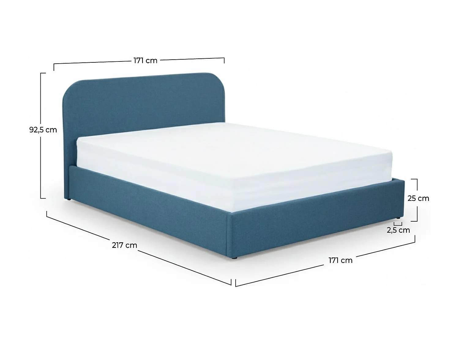 Letto contenitore 160x200 cm in tessuto blu - Tilly