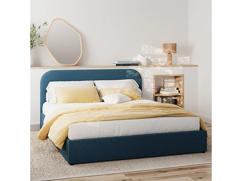 Letto contenitore 160x200 cm in tessuto blu - Tilly