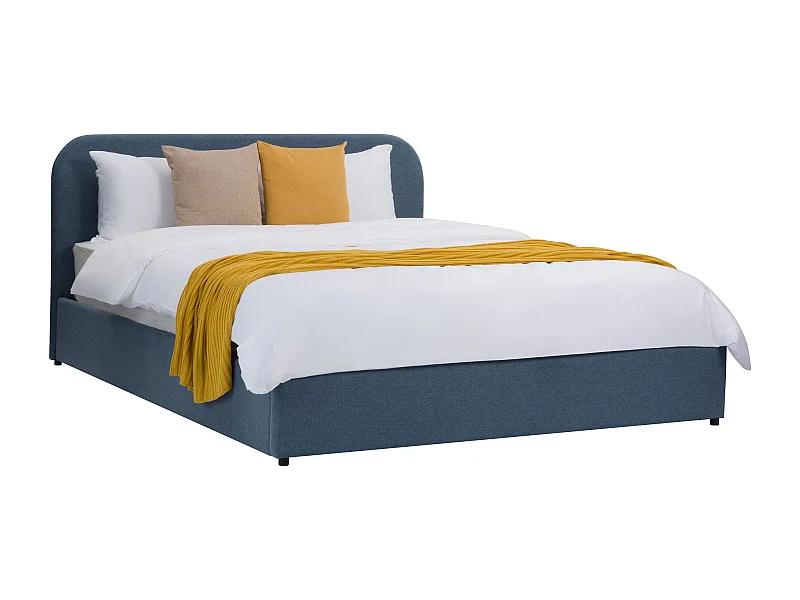 Lit double avec coffre 140x190 cm en tissu bleu - Tilly