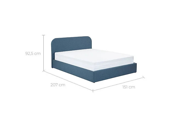 Lit double avec coffre 140x190 cm en tissu bleu - Tilly