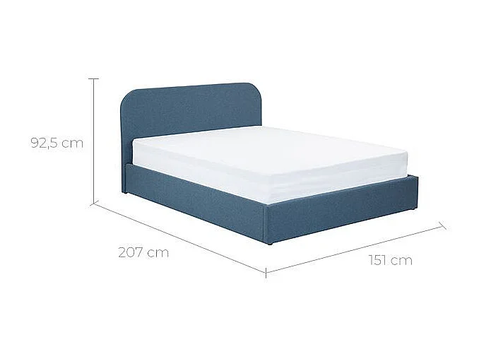 Lit double avec coffre 140x190 cm en tissu bleu - Tilly
